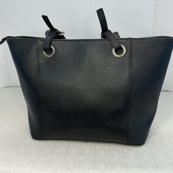 KARL LAGERFELD PARIS Black Tote Bag Saffiano Leather Handbag Pocket Satchel - Picture 3 of 9